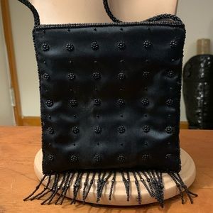90’s BLACK SATIN MINI BAG PURSE EVENING BAG WITH BEADED DETAIL, and BEAD…
